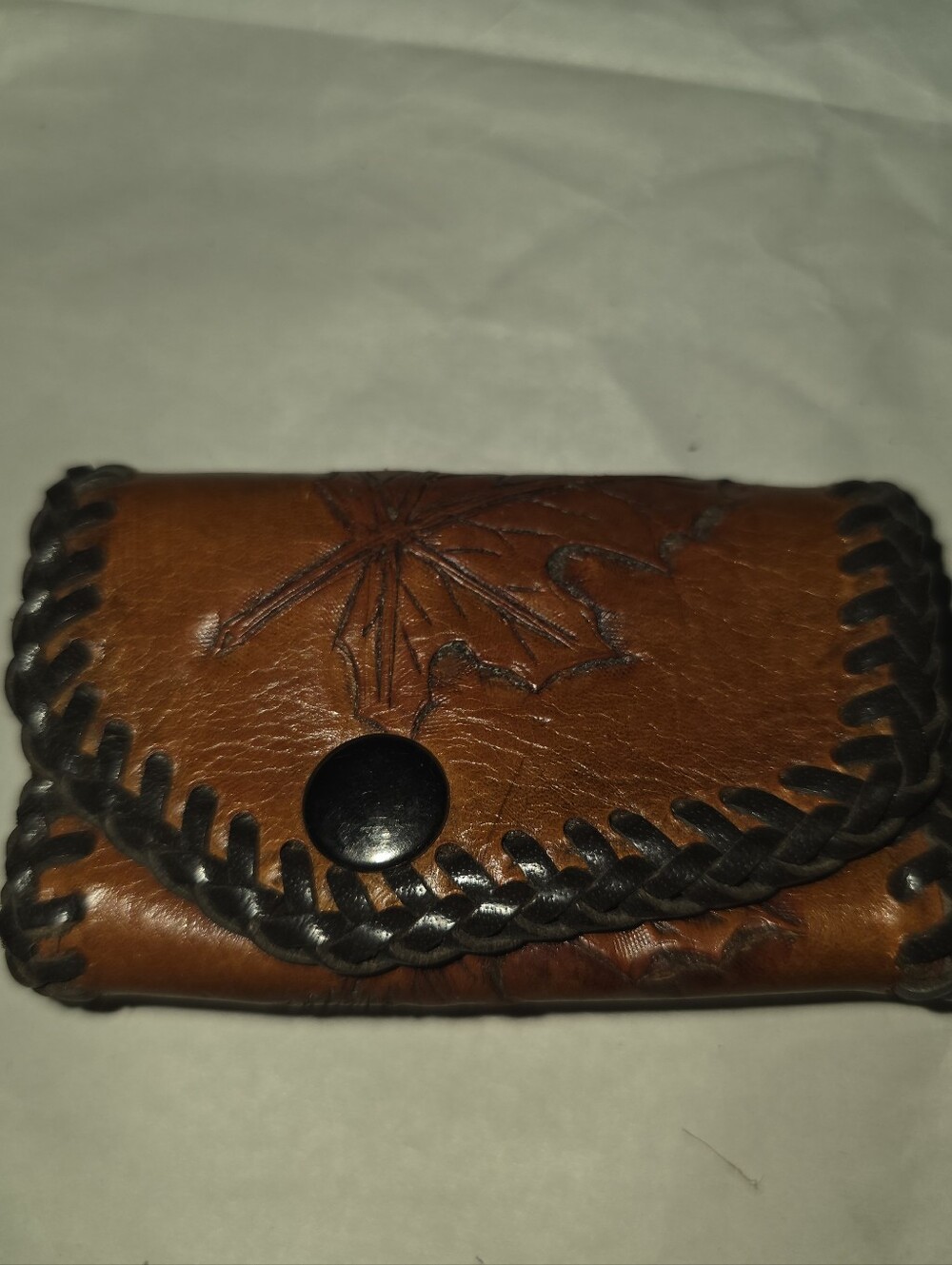 Hand-Tooled Brown Leather Snap Coin Wallet With Horse & Maple Leaf